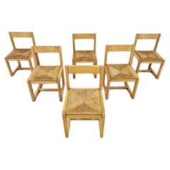Used Modern Oak and Wicker Dining Chairs S/6, Belgium 1960s, att. Børge Mogensen