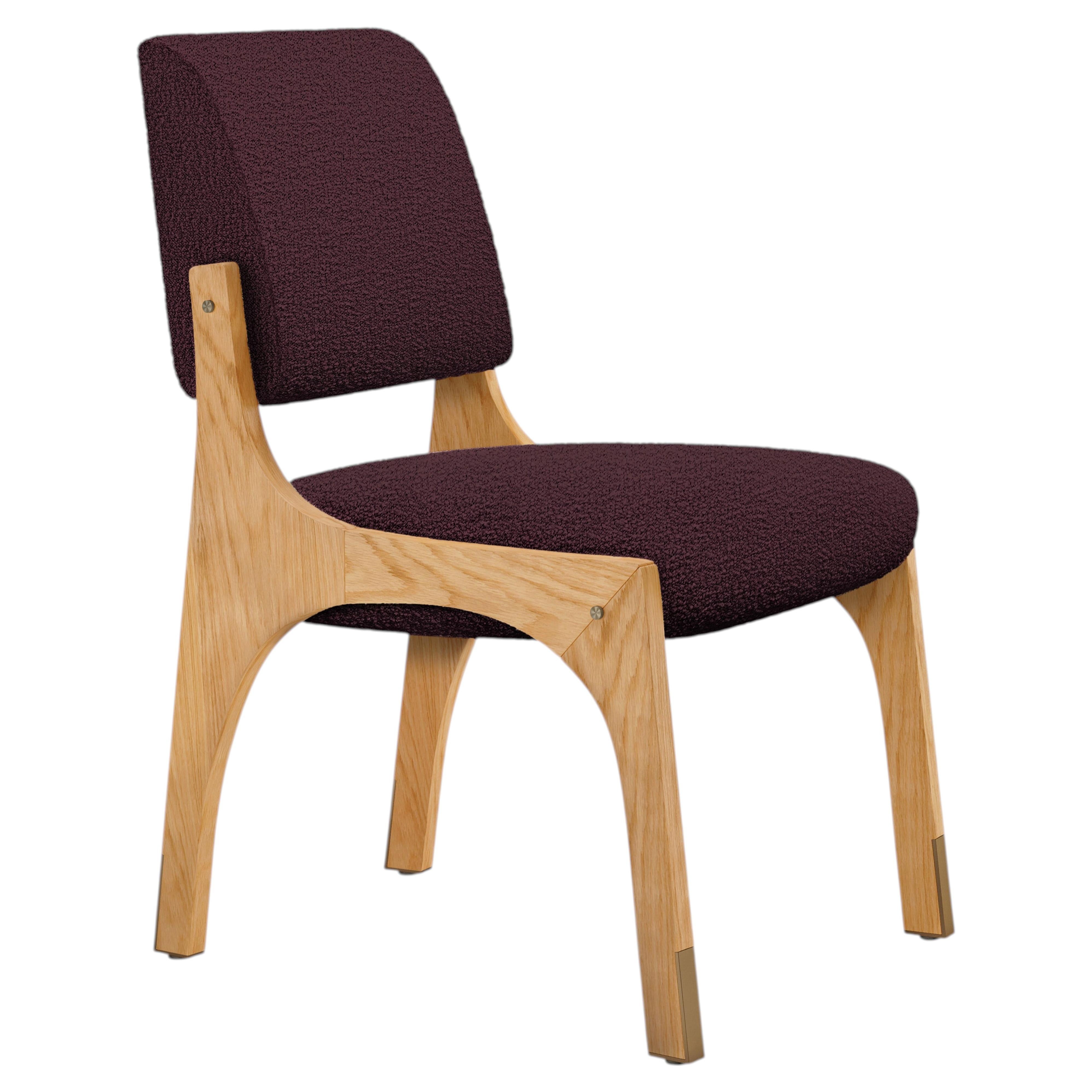 Modern oak burgundy bouclé armless Arches II dining chair by InsidherLand For Sale