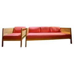 Modern Oak Caned Chair & Sofa Set