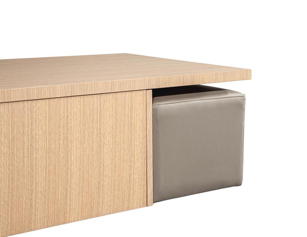 Modern Oak Coffee Table with Integrated Pullout Ottomans For Sale 4