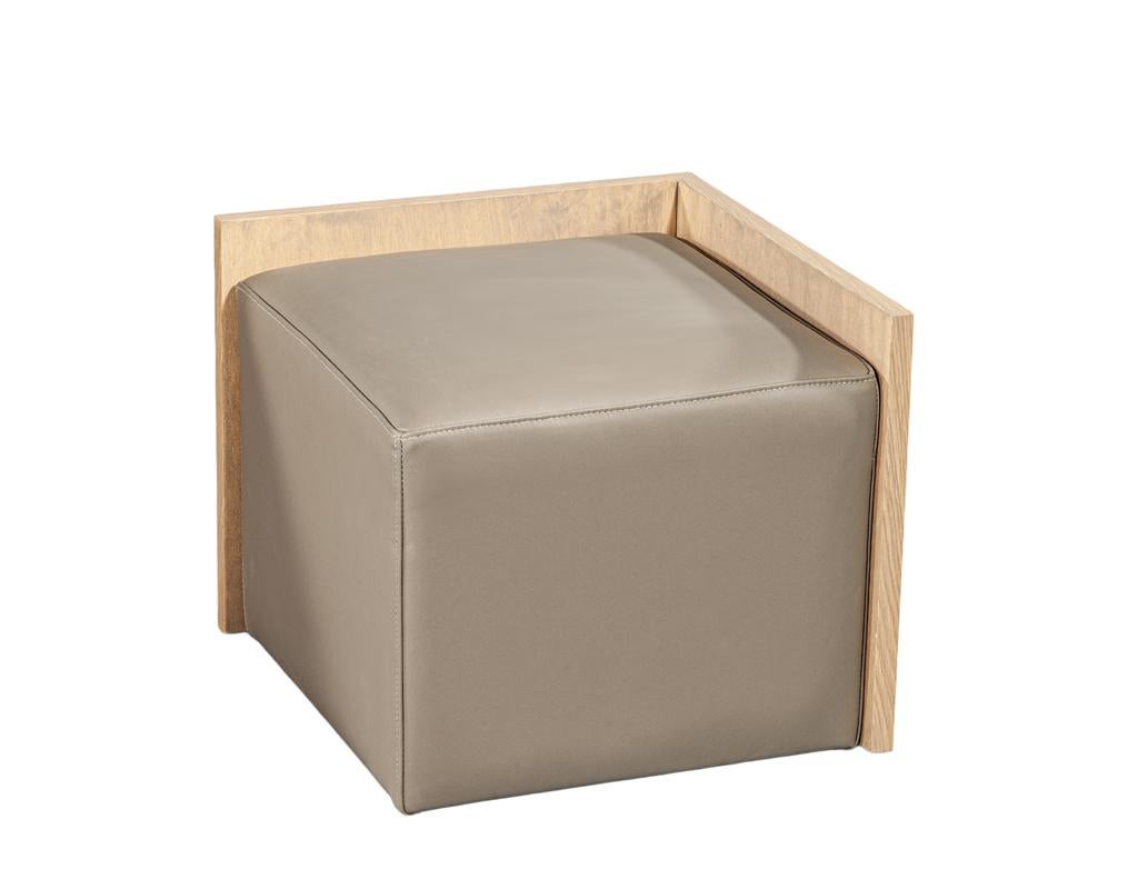 Modern Oak Coffee Table with Integrated Pullout Ottomans For Sale 11