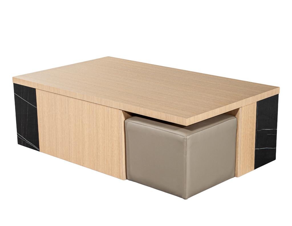Modern Oak Coffee Table with Integrated Pullout Ottomans For Sale 13