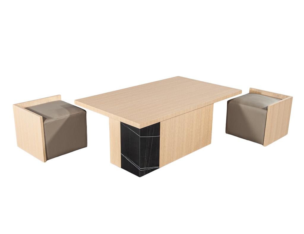Modern Oak Coffee Table with Integrated Pullout Ottomans In New Condition For Sale In North York, ON