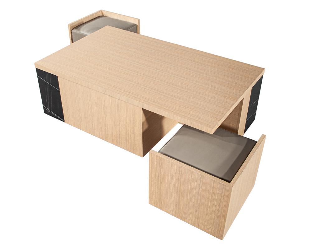Modern Oak Coffee Table with Integrated Pullout Ottomans For Sale 1