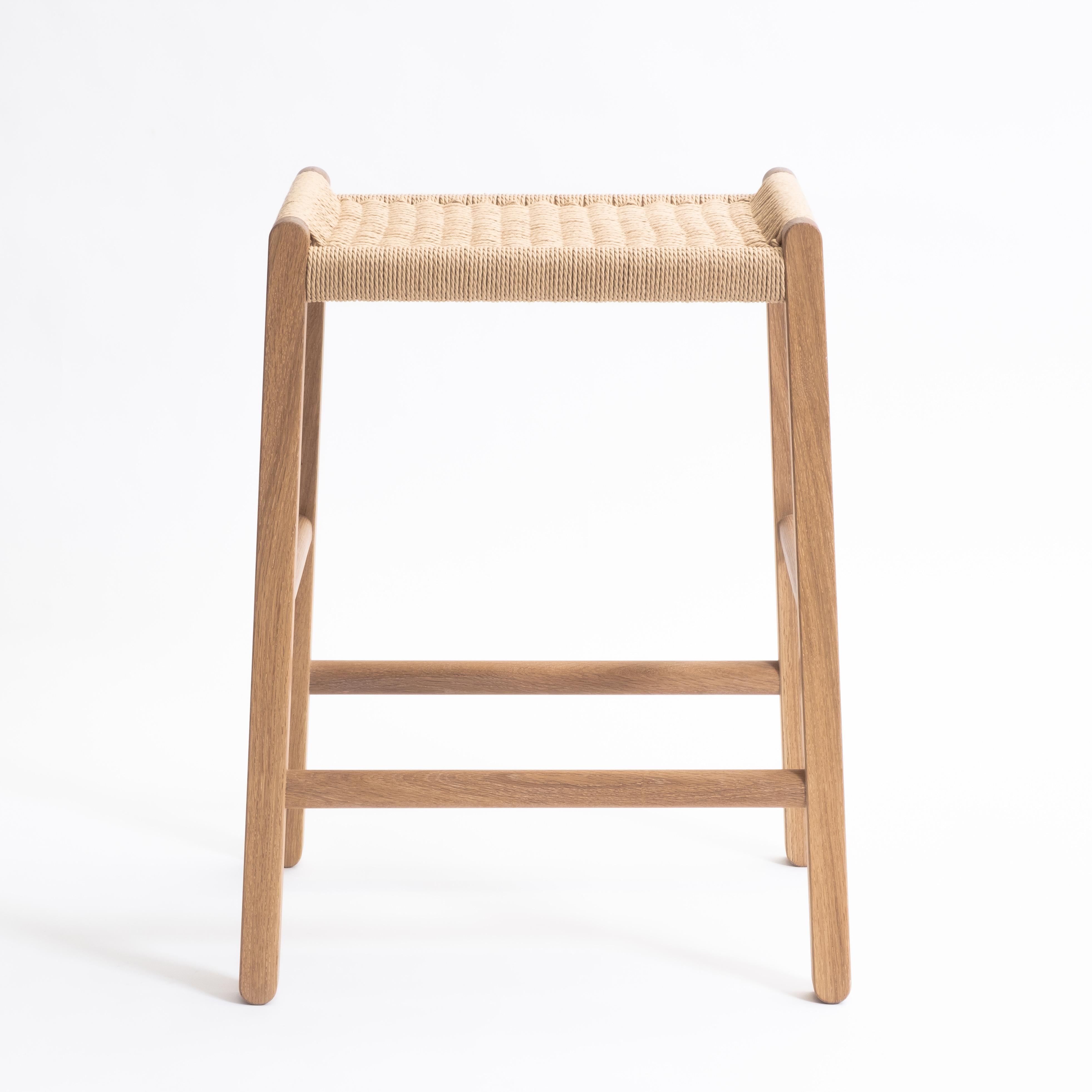 Canadian Modern Oak Counter Stool with Hand-Woven Danish Cord Seat For Sale