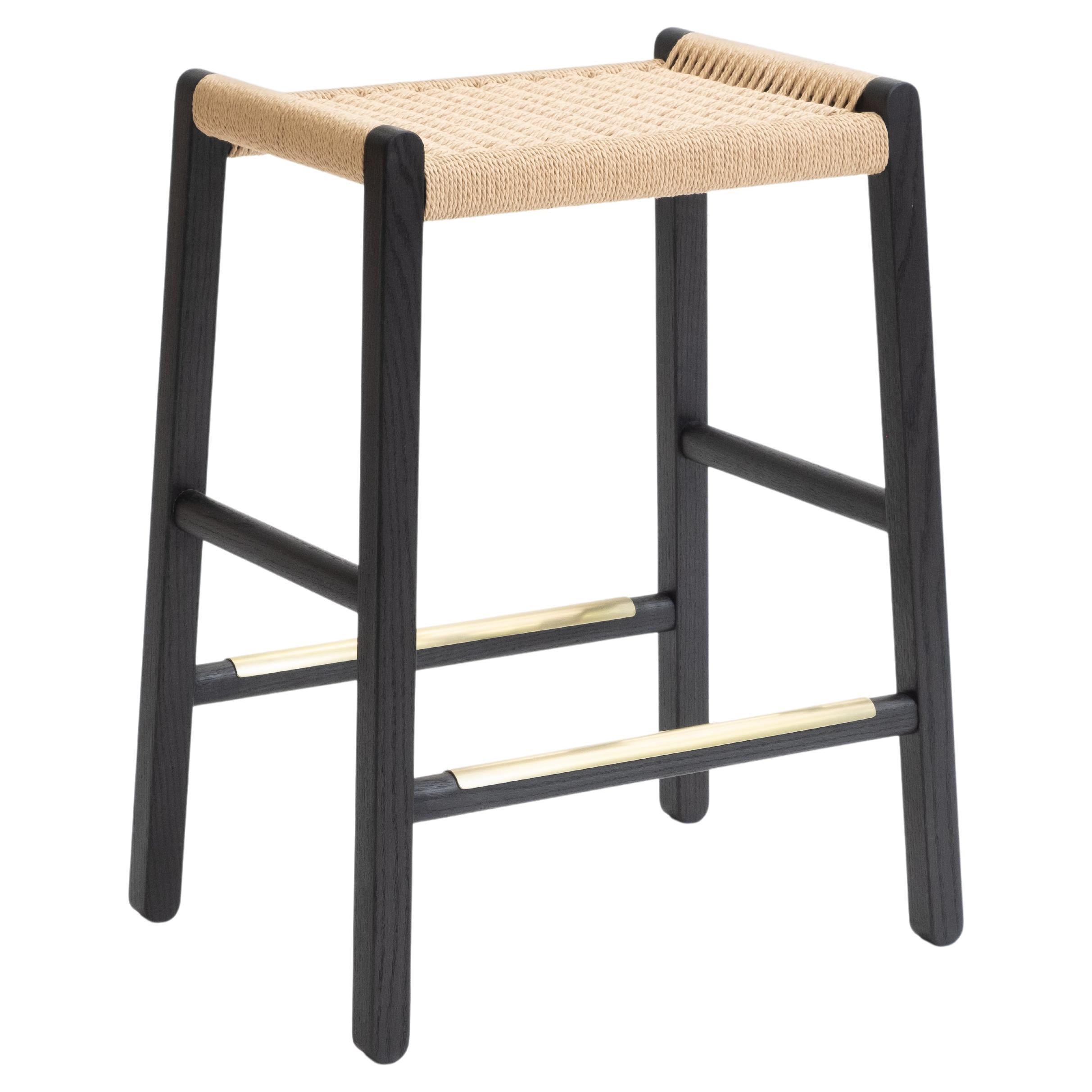 Modern Oak Counter Stool with Hand-Woven Danish Cord Seat For Sale