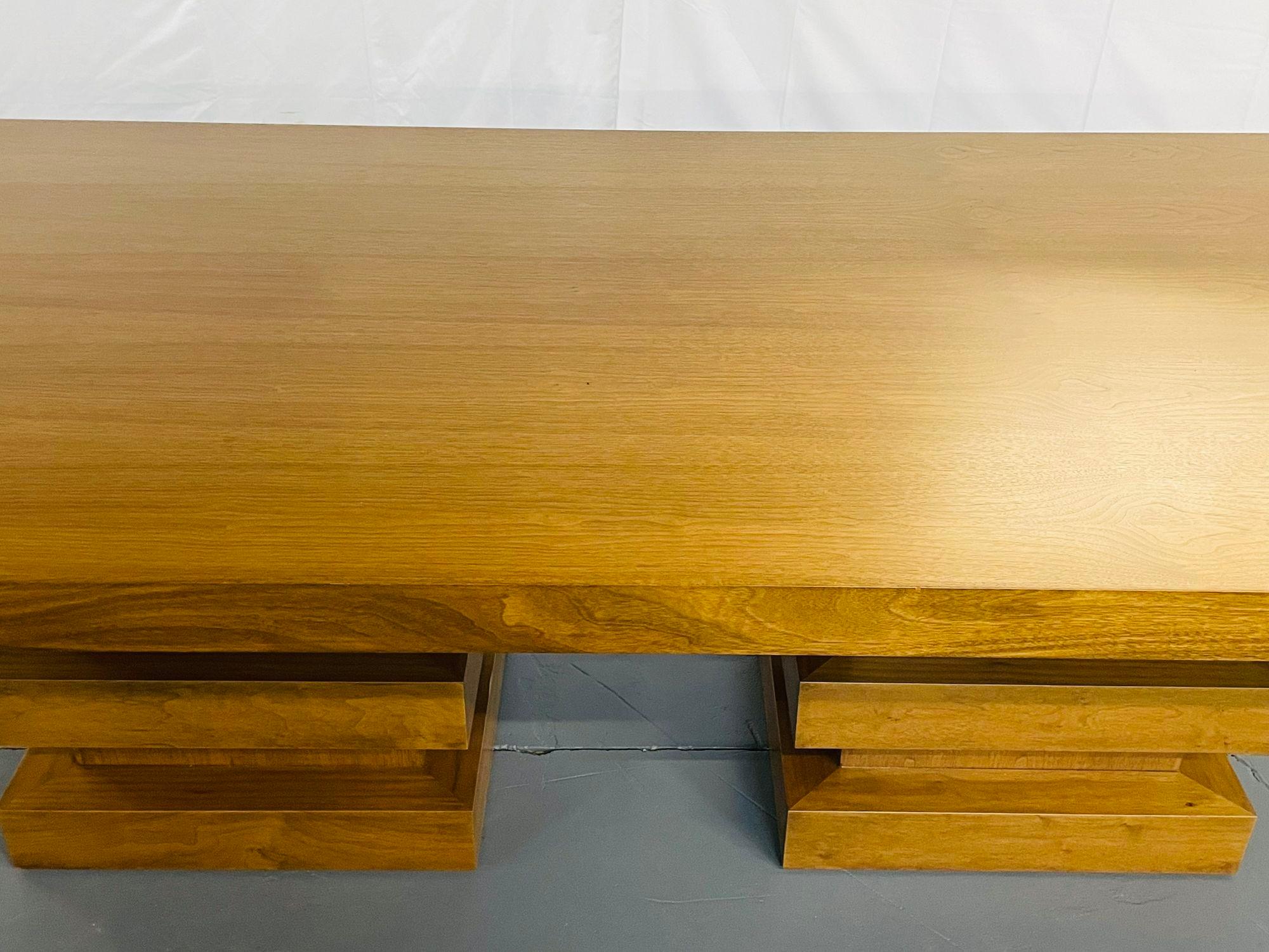 Modern Oak Double Pedestal Base Dining / Conference Table, Geometric Design For Sale 6
