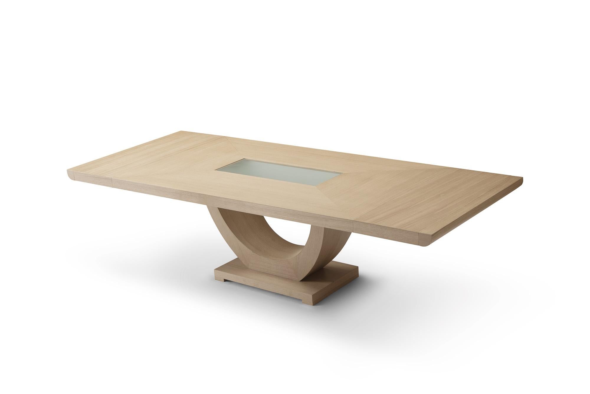 Modern Oak Extension Dining Table Designed by Greg Sheres. Clean, sophisticated, and timeless. This is Greg's best selling dining table ever. The lovely 