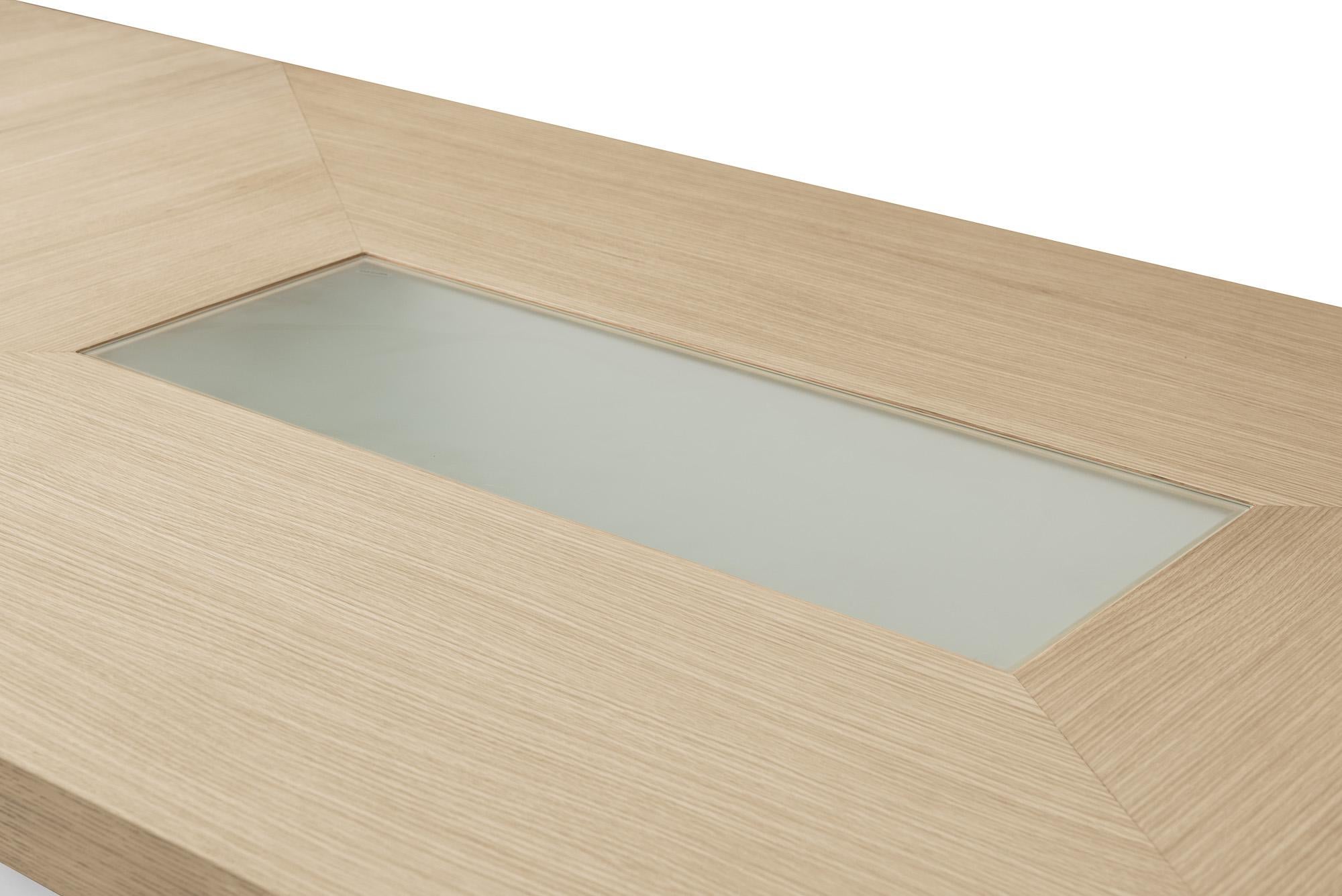 Veneer Modern Oak Extension Dining Table Designed by Greg Sheres, In Stock For Sale