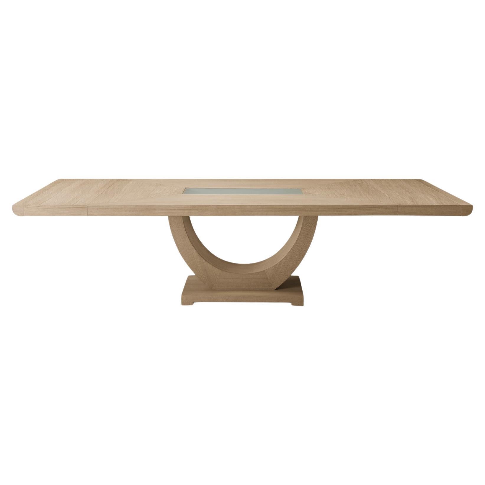 Table de salle à manger à rallonge en chêne moderne conçue par Greg Sheres, en stock