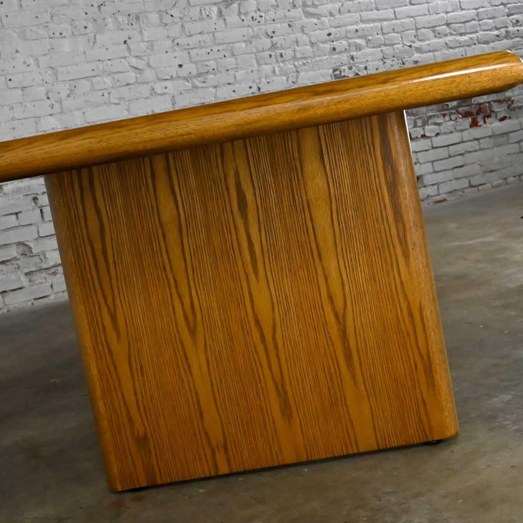 Modern Oak Large Trestle Style Dining or Conference Table Bullnose Edges For Sale 5