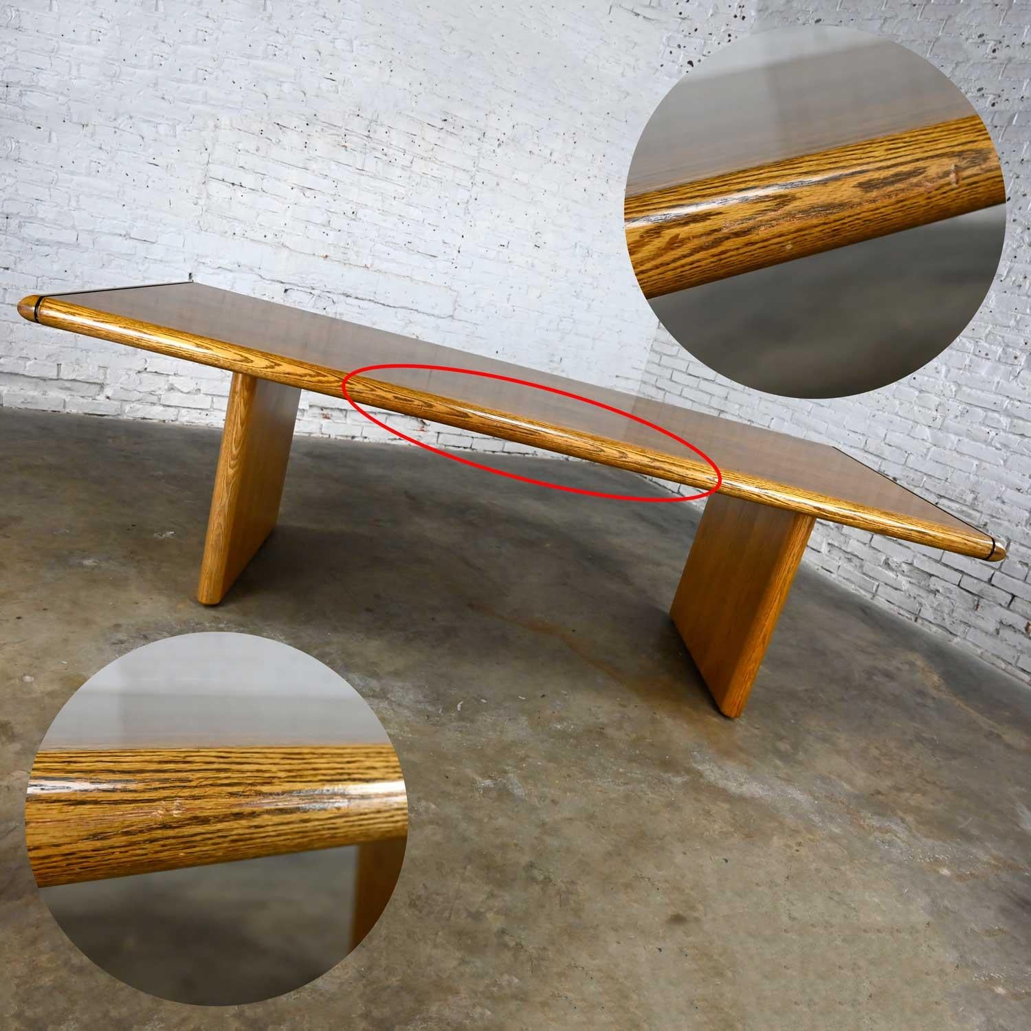 Modern Oak Large Trestle Style Dining or Conference Table Bullnose Edges For Sale 10