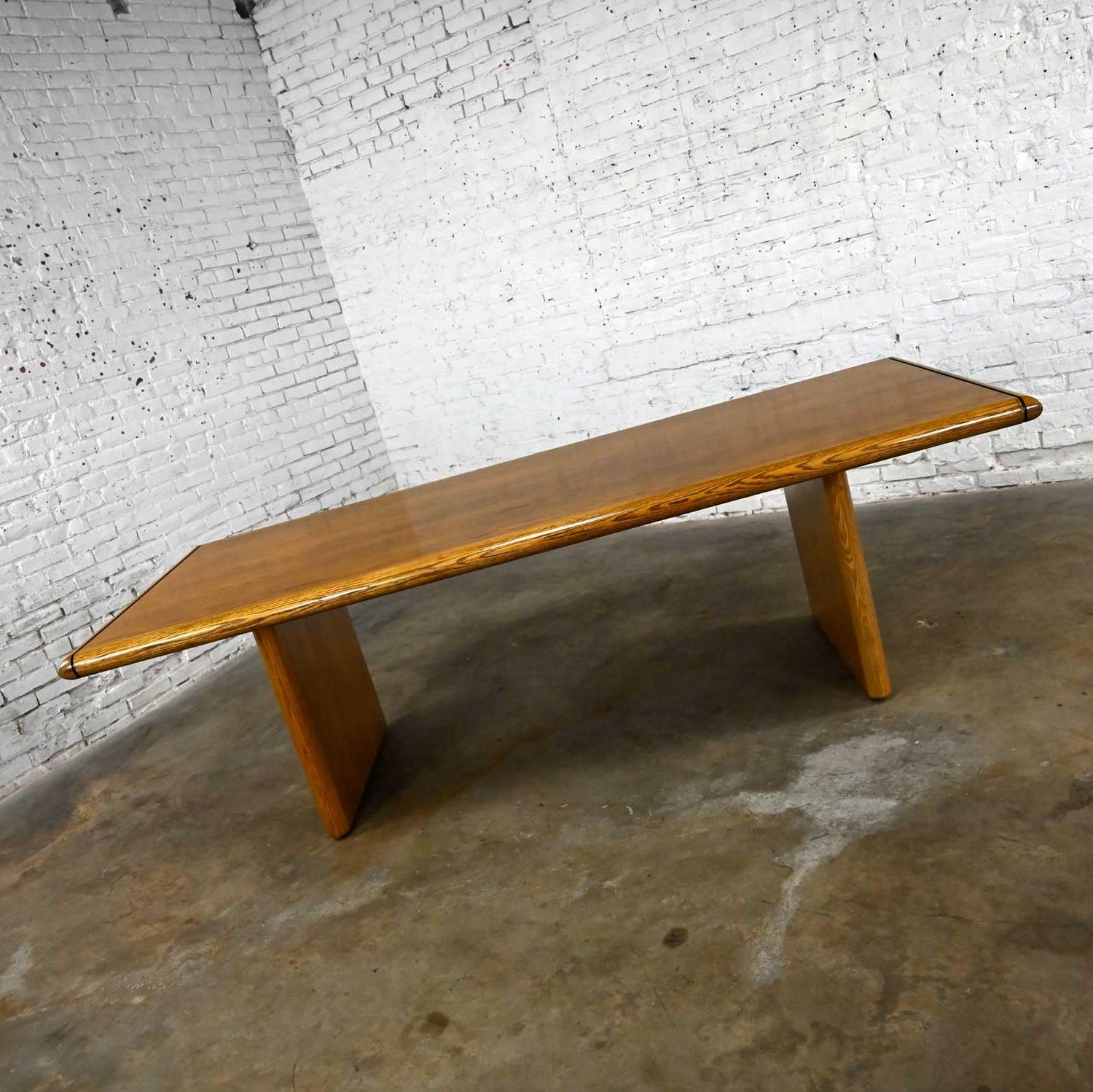 20th Century Modern Oak Large Trestle Style Dining or Conference Table Bullnose Edges For Sale