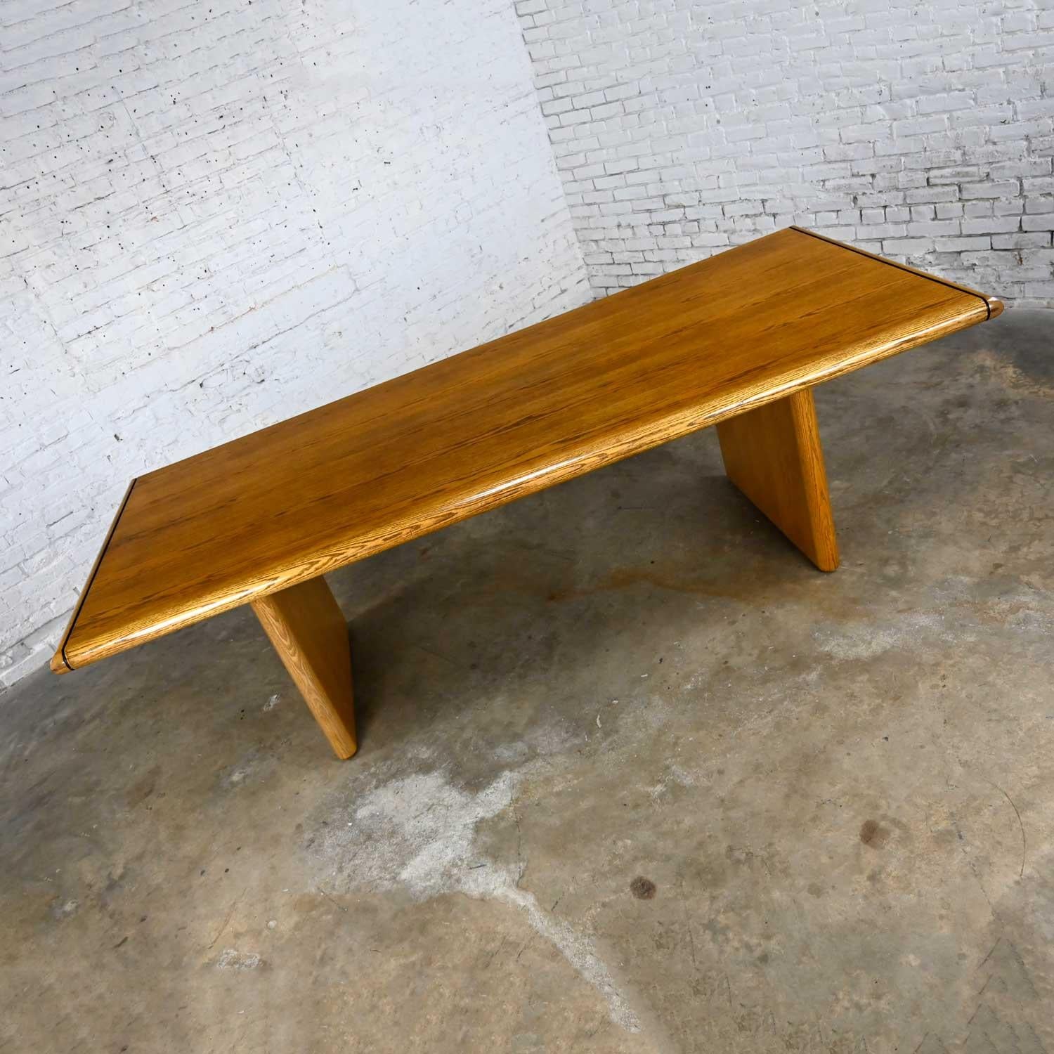 Modern Oak Large Trestle Style Dining or Conference Table Bullnose Edges For Sale 3