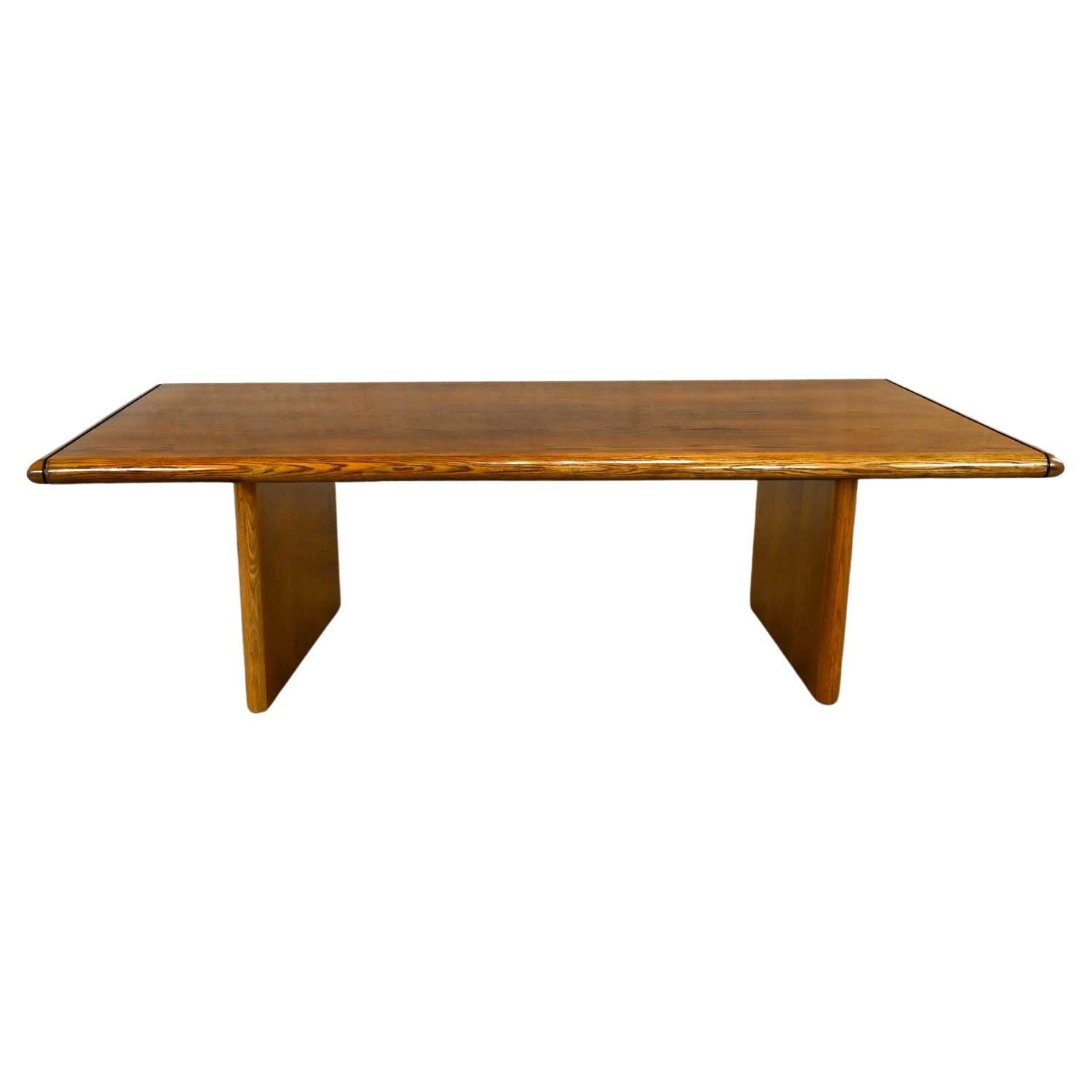 Modern Oak Large Trestle Style Dining or Conference Table Bullnose Edges For Sale