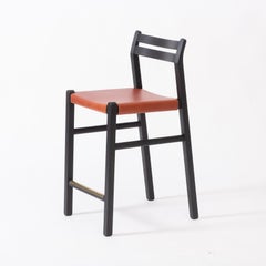 Modern Oak Low-Back Counter Stool with Leather Seat