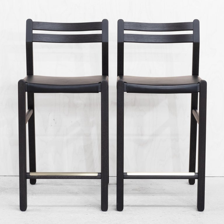 Modern Oak LowBack Counter Stool with Leather Seat For Sale at 1stDibs
