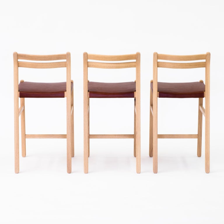 Modern Oak LowBack Counter Stool with Leather Seat For Sale at 1stDibs