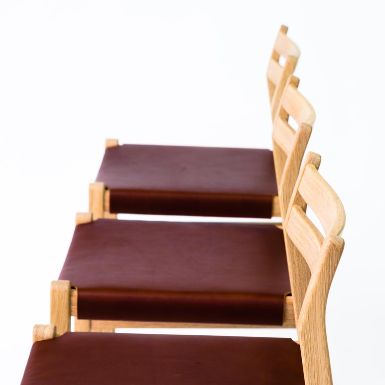 Modern Oak LowBack Counter Stool with Leather Seat For Sale at 1stDibs