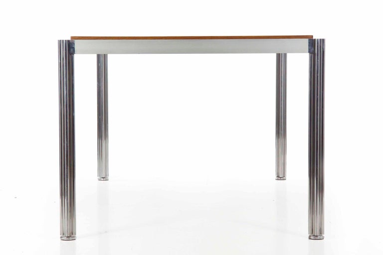 Brushed Modern Oak & Polished Aluminum Dining Table with Shamrock Legs by Jens Risom For Sale