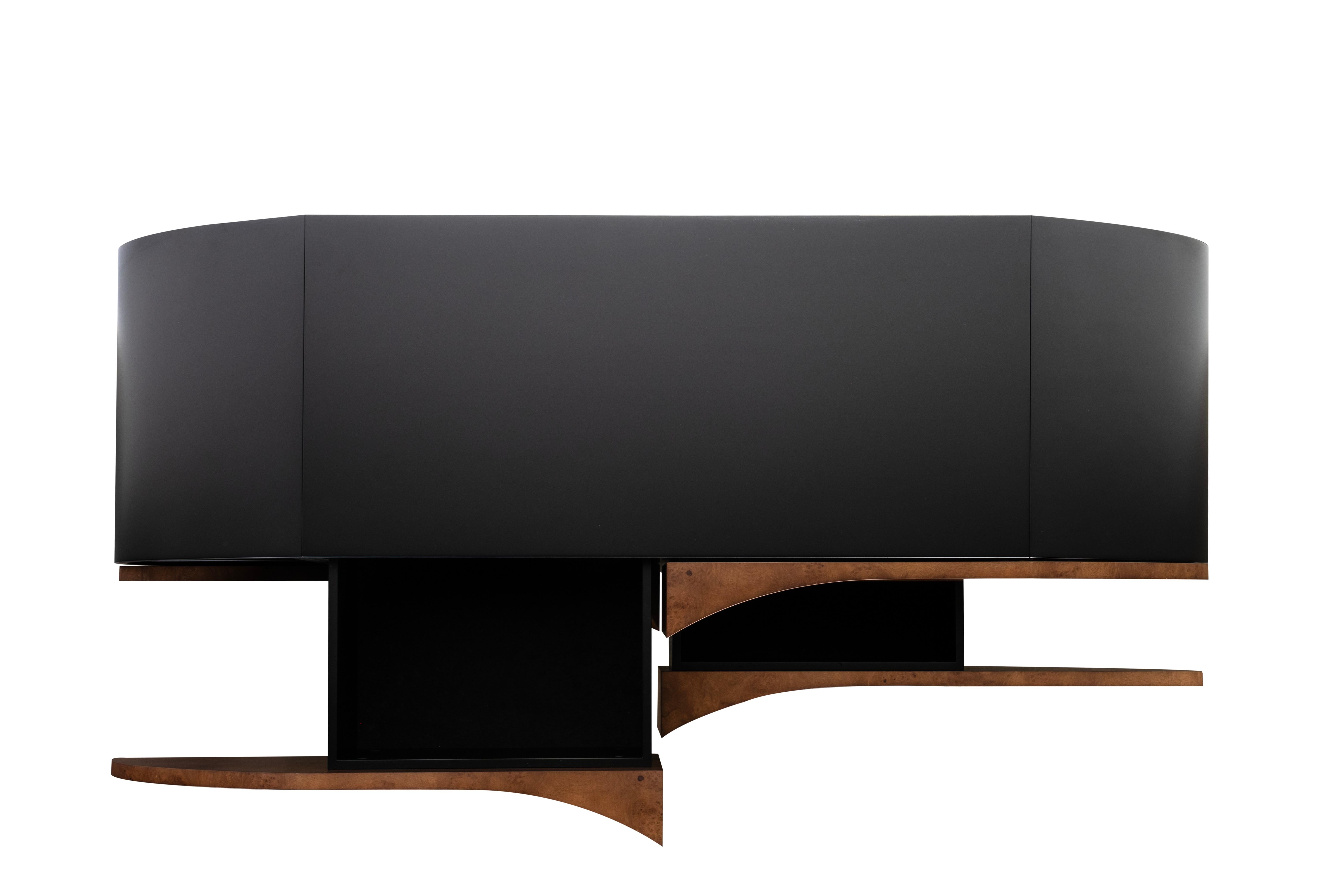 Portuguese Mid-Century Modern Beans Sideboard, Walnut Root, Handmade Portugal Greenapple For Sale