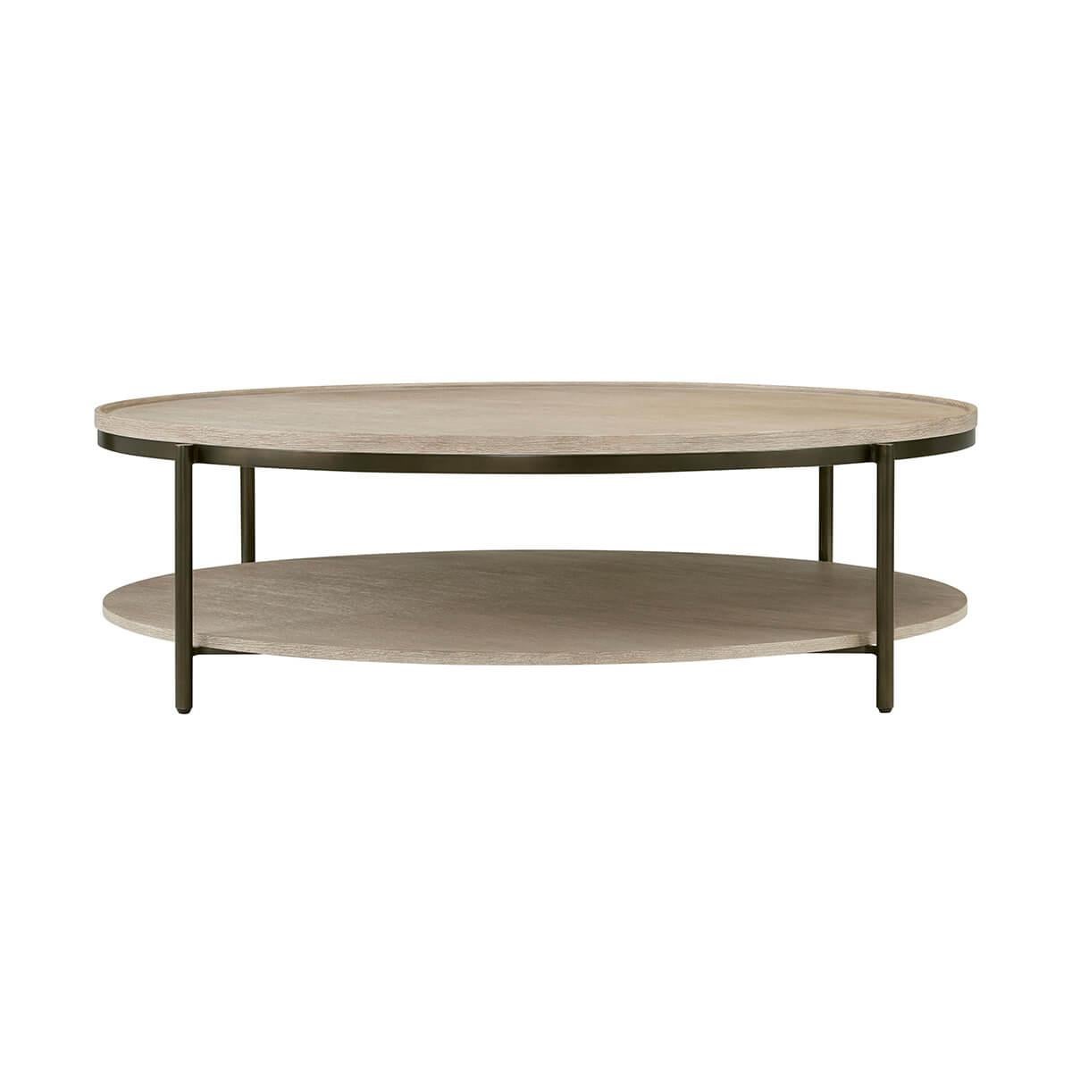 Metal Modern Oak Round Coffee Table For Sale