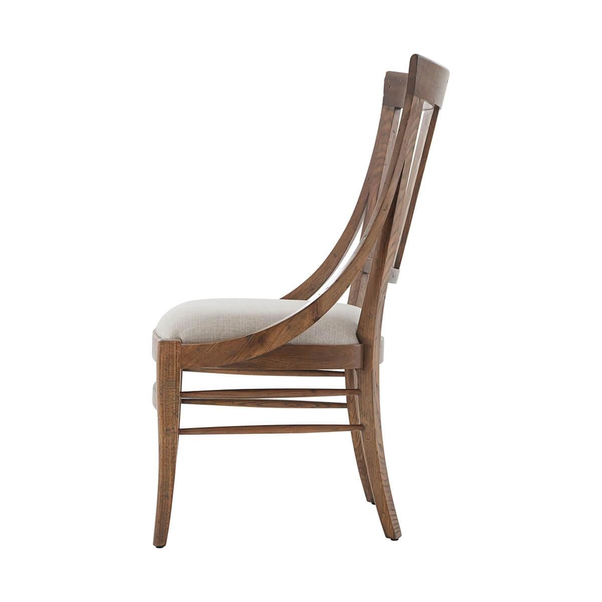 Rustic Modern Oak Scoop Back Dining Chair For Sale