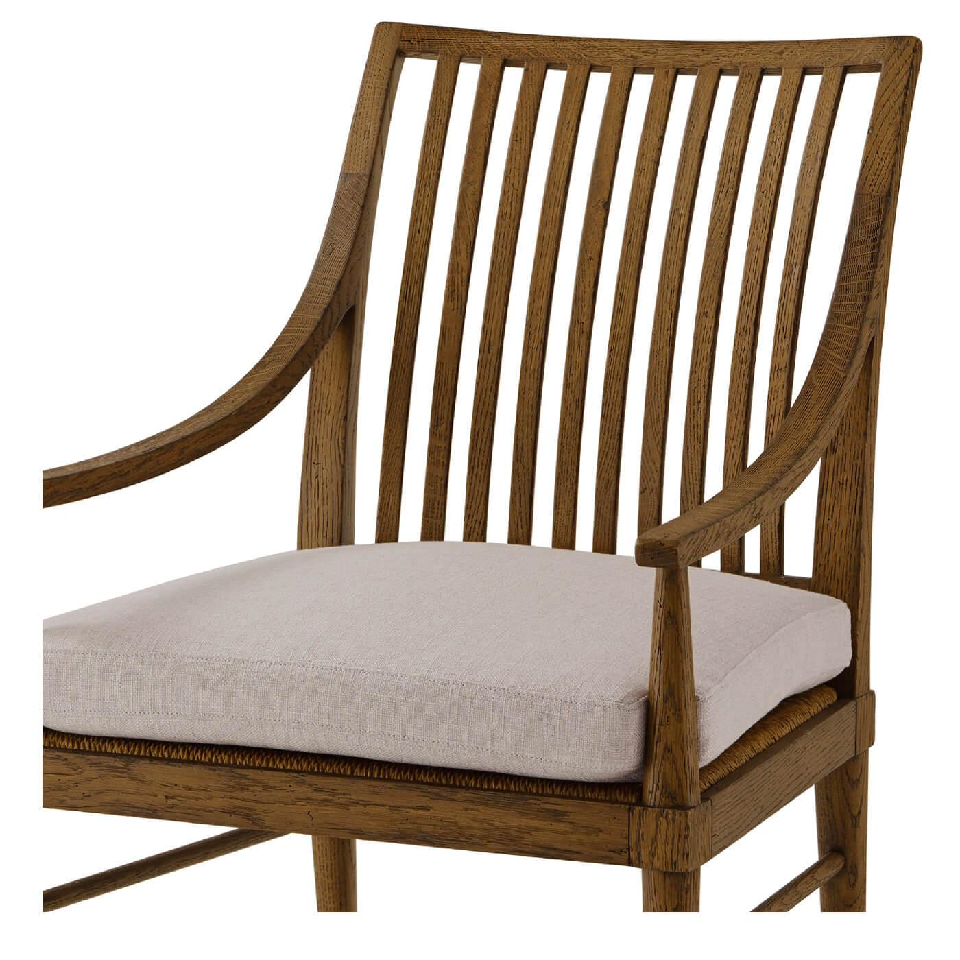 Moderne Fauteuil de salle à manger moderne à dossier à lattes en chêne foncé en vente