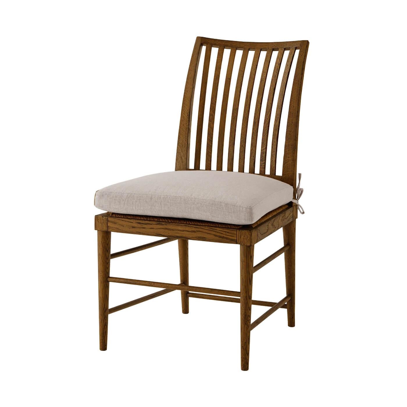 Contemporary Modern Oak Slat Back Dining Chair, Dark For Sale