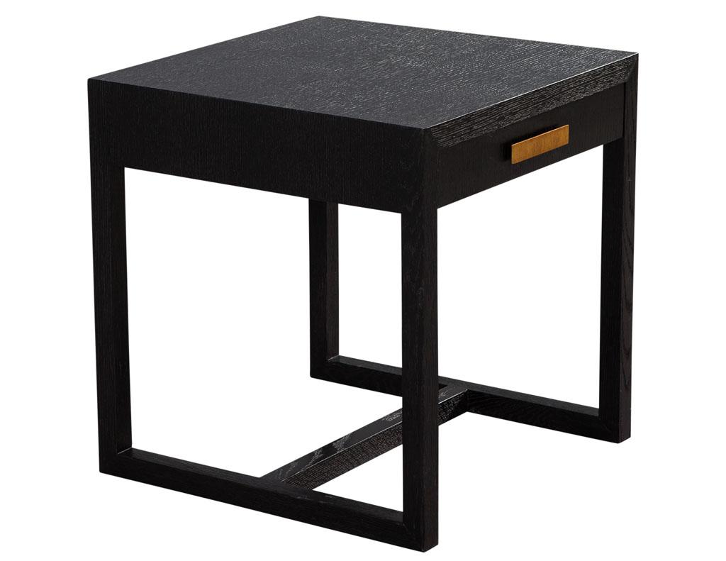 Modern Oak Wire Brushed Black Side Table For Sale 4