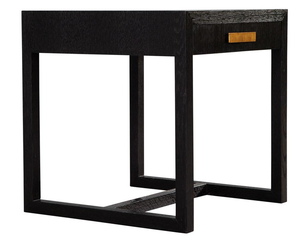 Modern Oak Wire Brushed Black Side Table For Sale 5