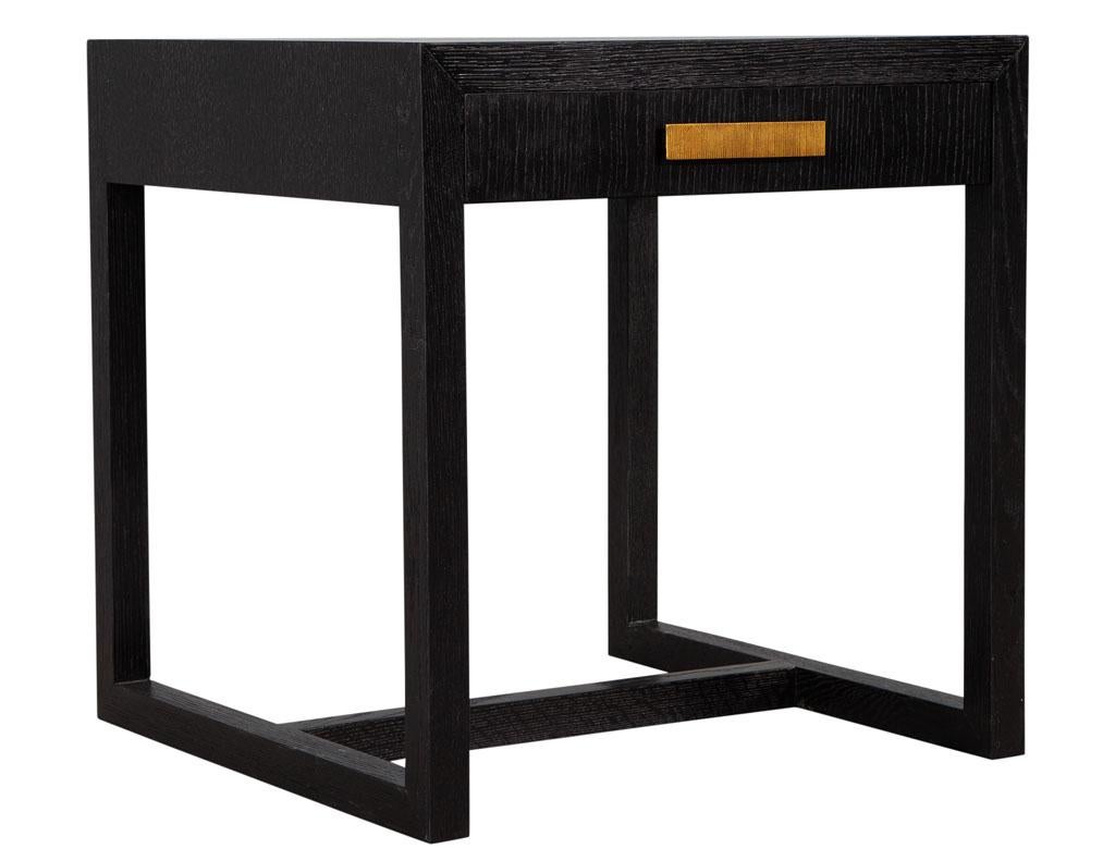 Modern Oak Wire Brushed Black Side Table For Sale 6