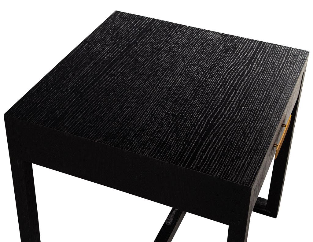 Modern Oak Wire Brushed Black Side Table For Sale 7