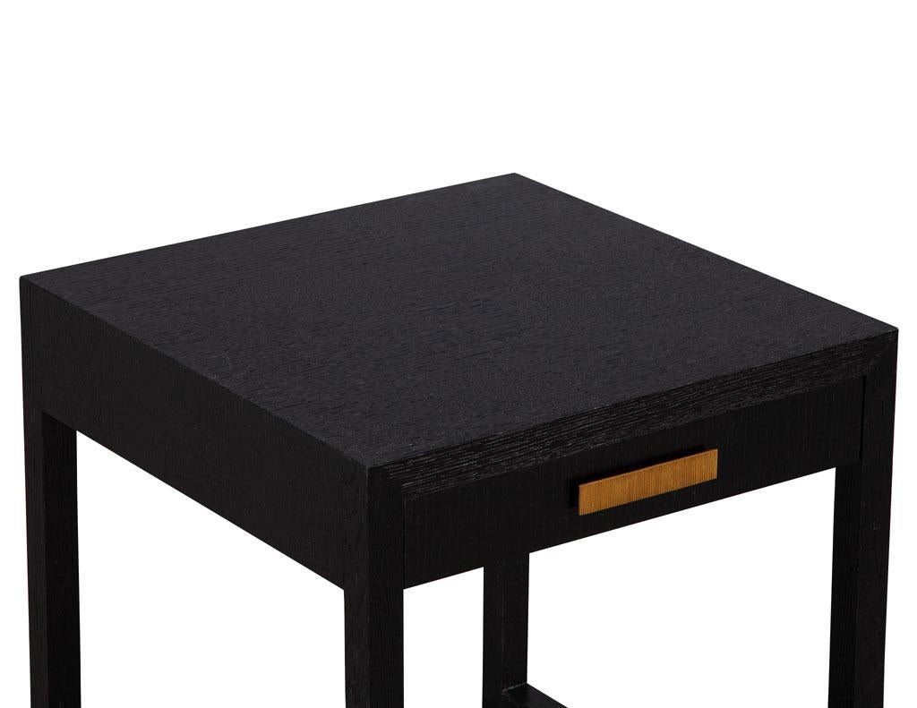 American Modern Oak Wire Brushed Black Side Table For Sale