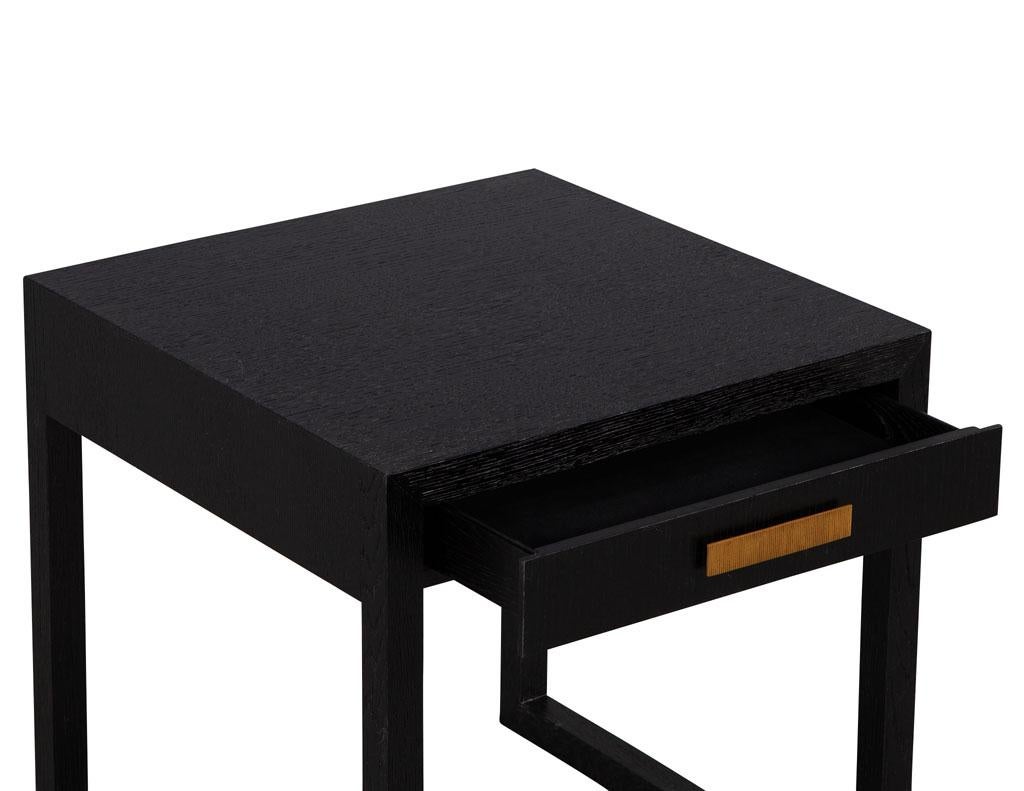 Contemporary Modern Oak Wire Brushed Black Side Table For Sale