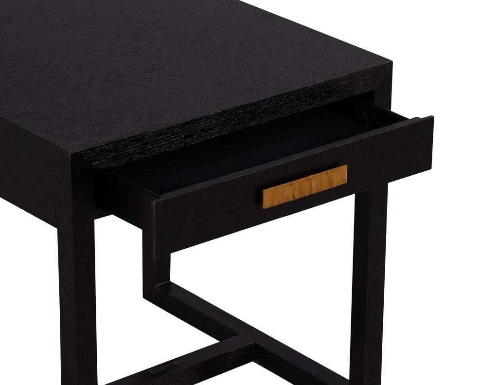 Brass Modern Oak Wire Brushed Black Side Table For Sale