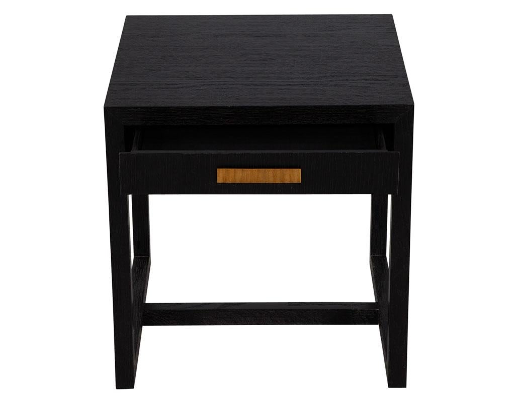 Modern Oak Wire Brushed Black Side Table For Sale 1