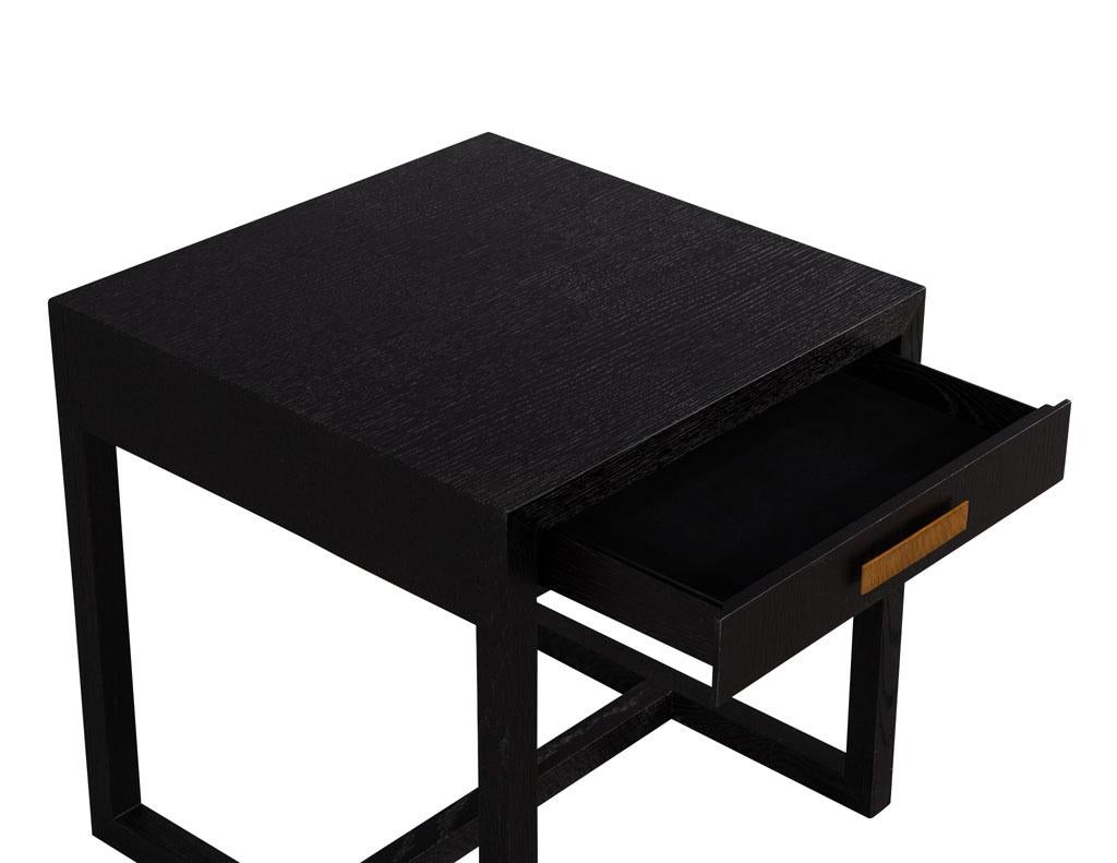 Modern Oak Wire Brushed Black Side Table For Sale 2