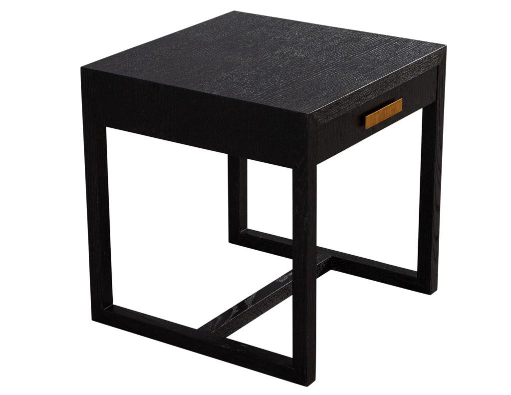 Modern Oak Wire Brushed Black Side Table For Sale 3