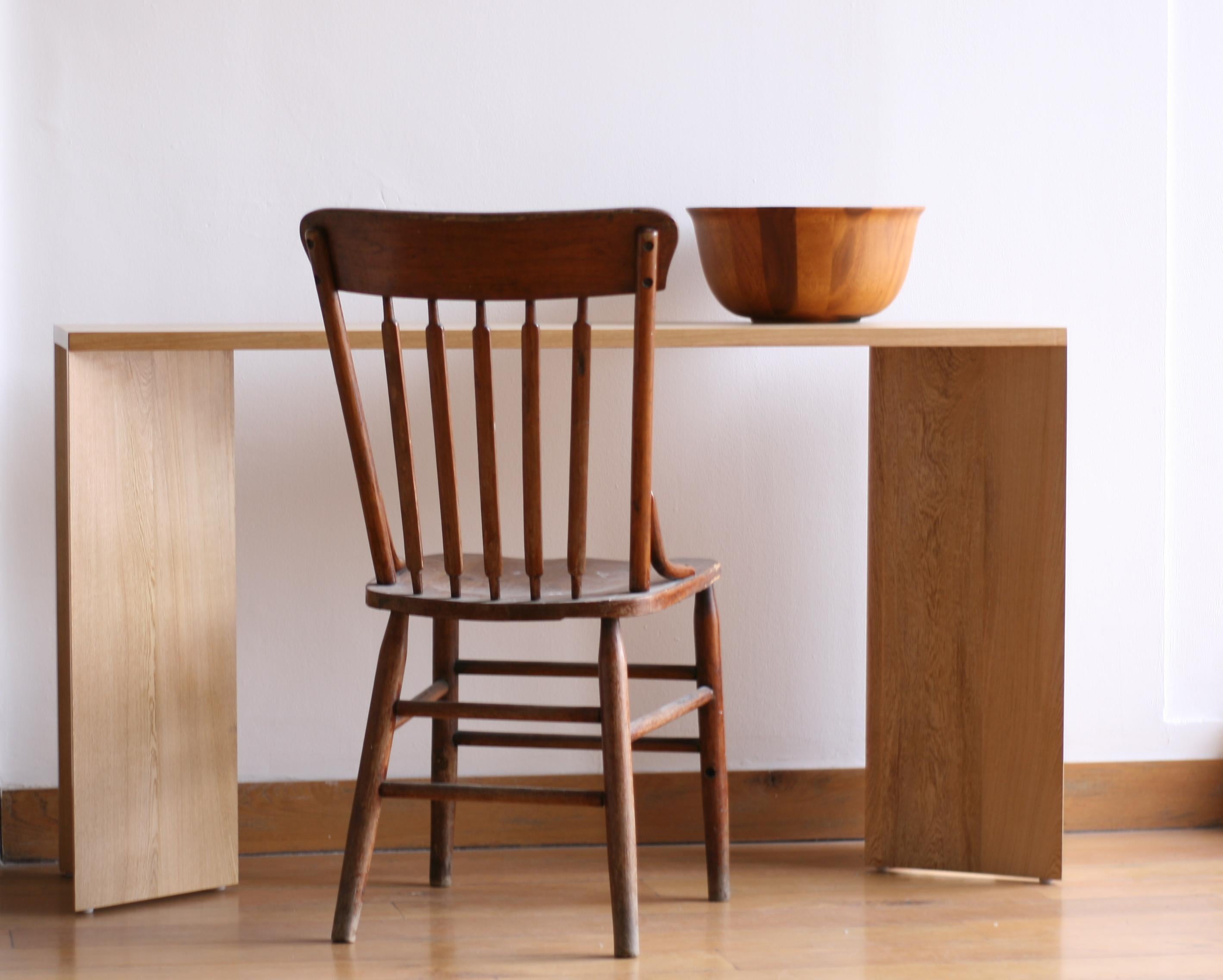 Varnished Modern Oak Wood  Console Table  For Sale