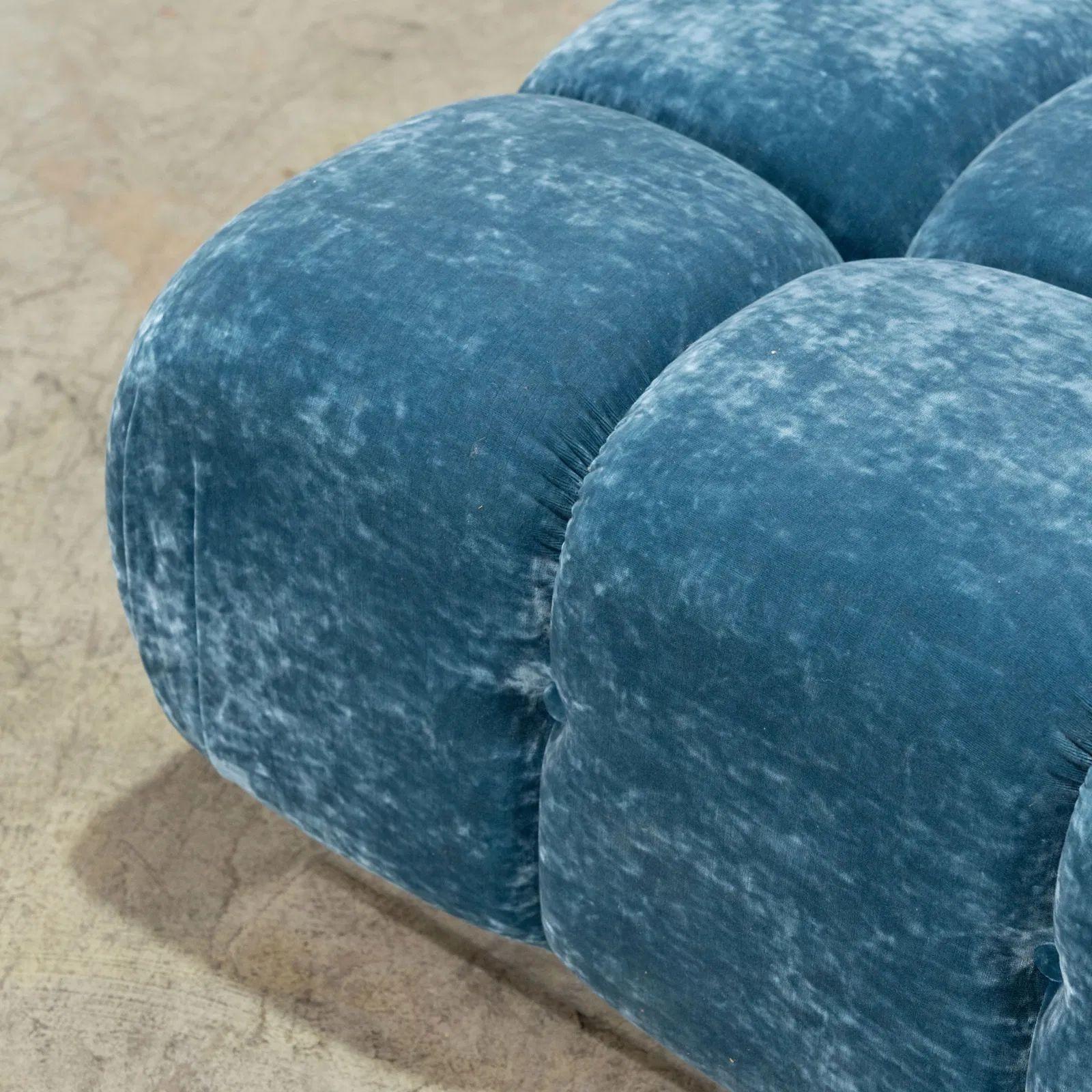 American Modern OAM Tufted Velvet & Chrome Ottoman For Sale