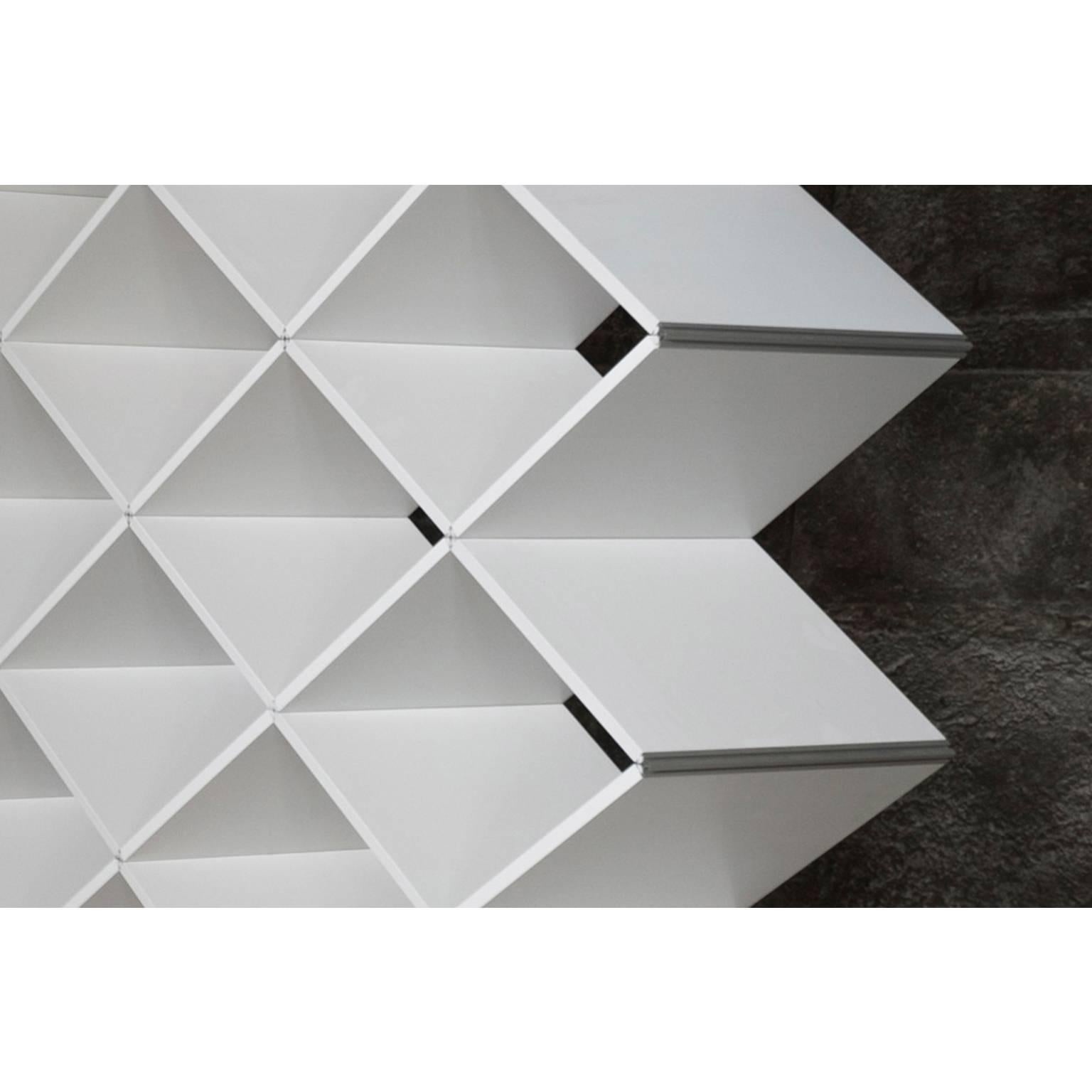 Anodized Modern Oblique Bookcase in Geometric Design For Sale