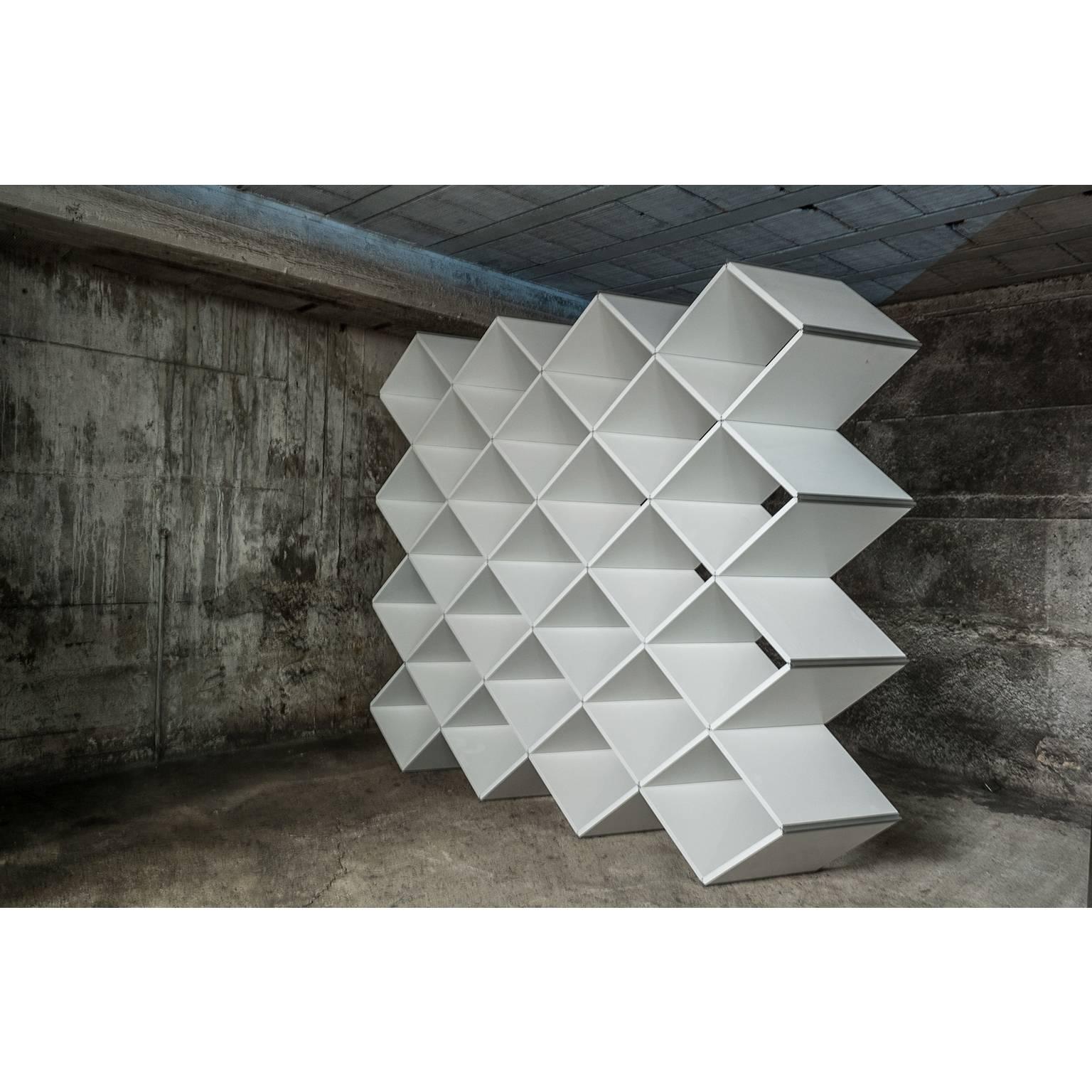 Aluminum Modern Oblique Bookcase in Geometric Design For Sale