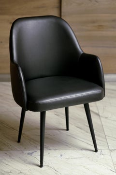 Modern Obsidian Black Faux Leather Fabric Dining Armchair with Steel Base Black