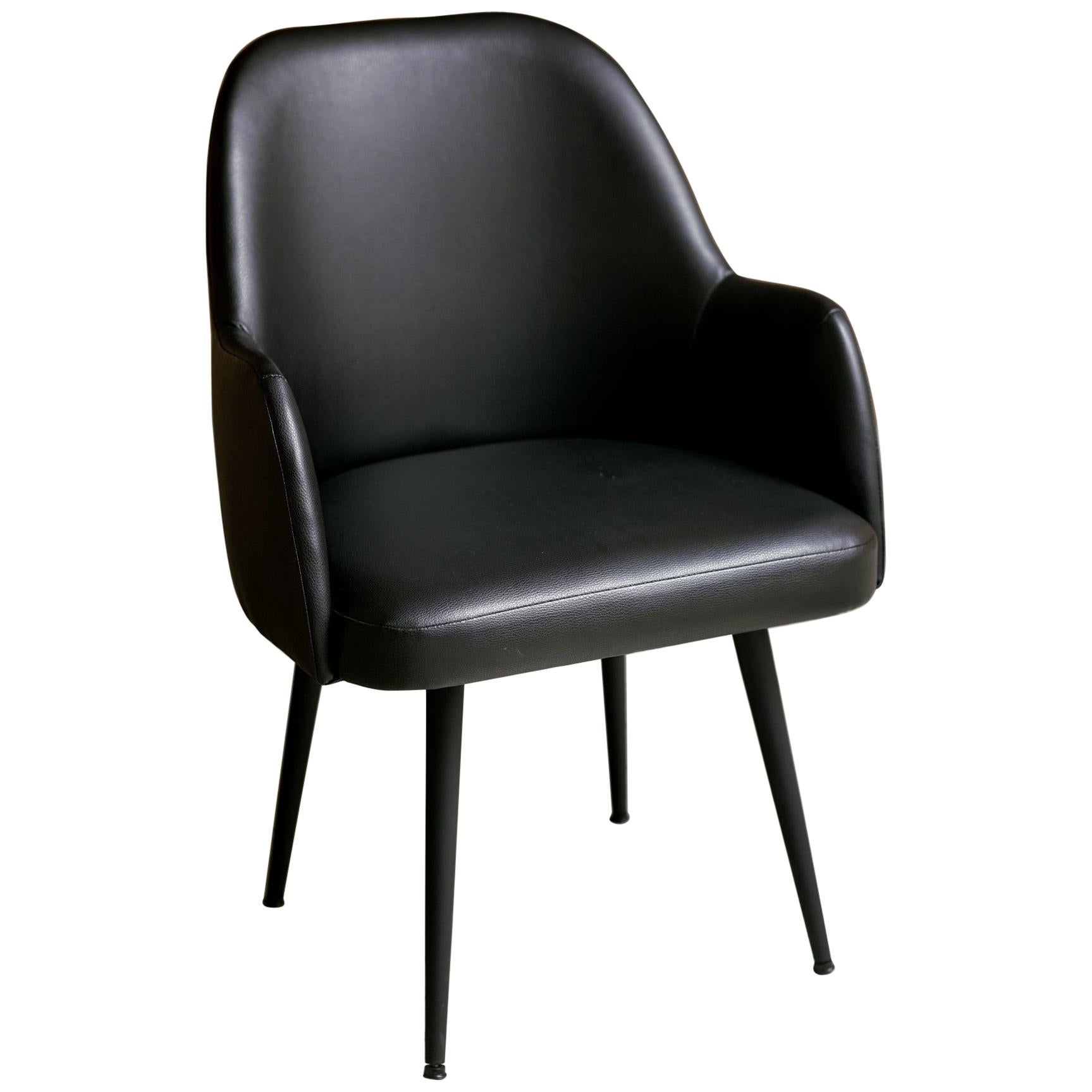 Modern Obsidian Black Faux Leather Fabric Dining Armchair with Steel Base Black For Sale