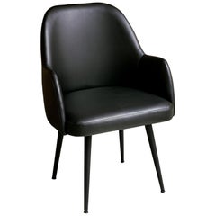 Fauteuil de salle à manger obsidienne moderne noir en faux cuir et tissu avec base en acier noir