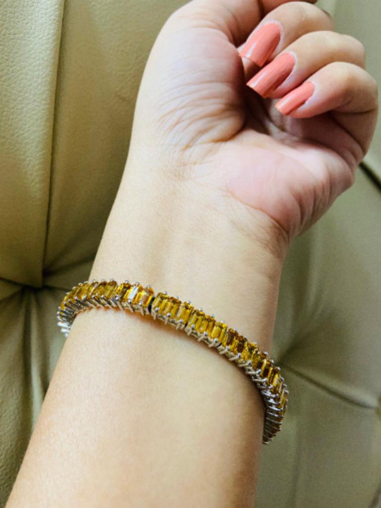 Art Deco Modern Octagon Citrine Tennis 925 Silver Bracelet Gift for Best Friend Jewelry For Sale
