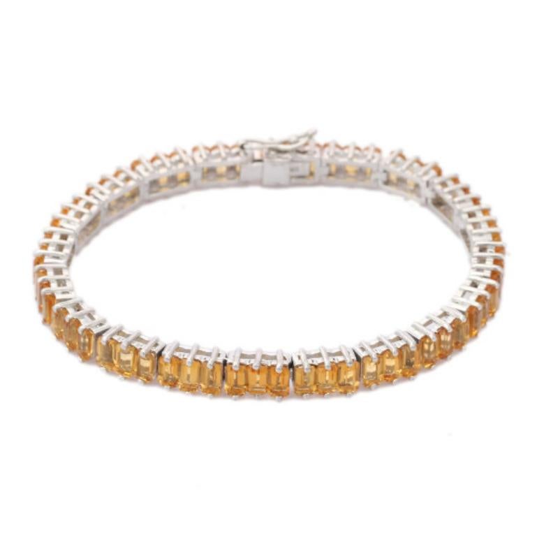 Women's Modern Octagon Citrine Tennis 925 Silver Bracelet Gift for Best Friend Jewelry For Sale
