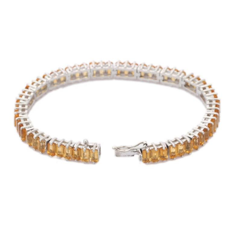 Beautifully handcrafted silver citrine tennis bracelets, designed with love, including handpicked luxury gemstones for each designer piece. Grab the spotlight with this exquisitely crafted piece. Inlaid with natural citrine gemstones, this bracelet