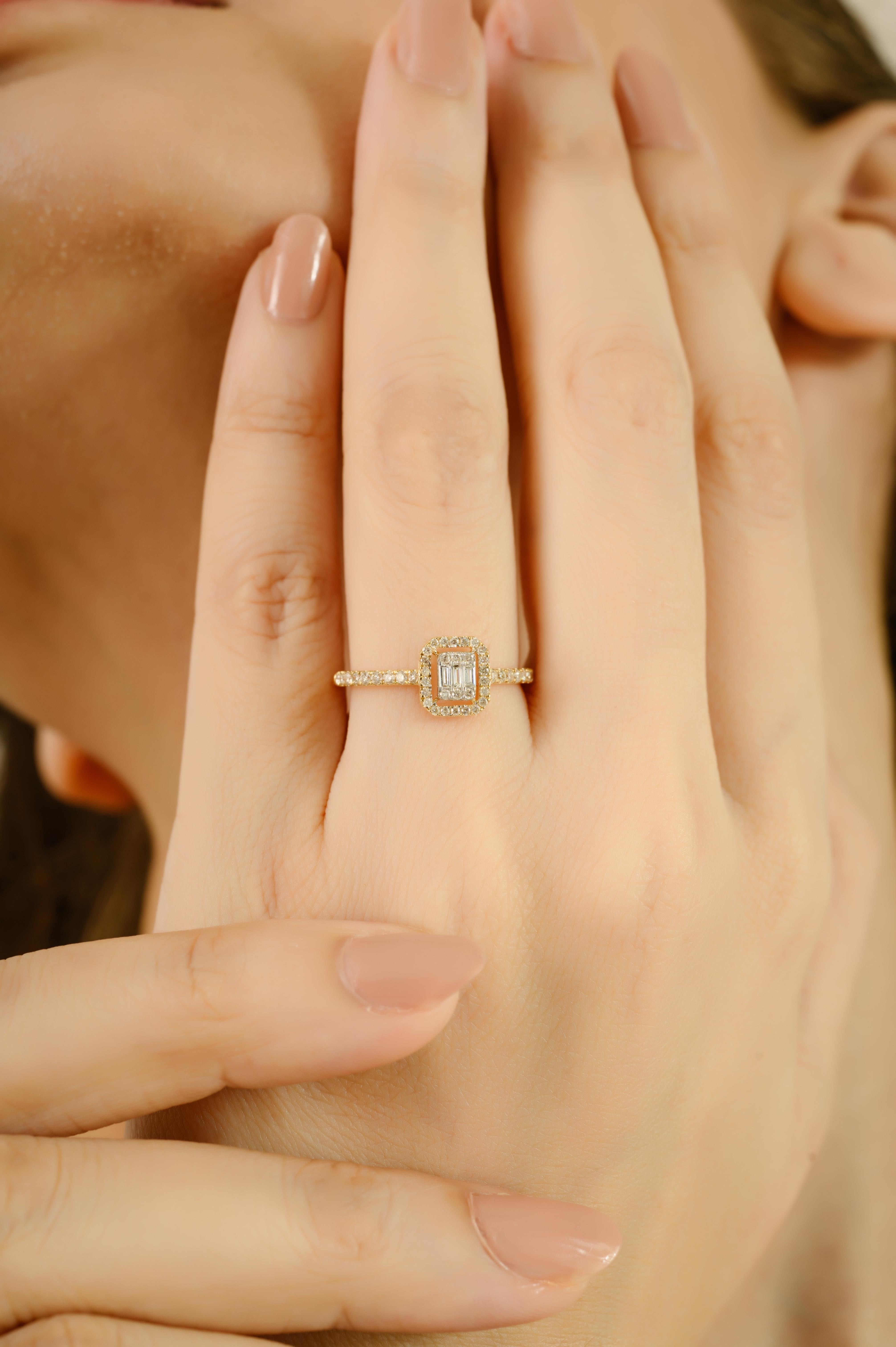 En vente :  Bague de fiançailles moderne en or jaune 14k avec halo de diamants taillés en octogone pour les femmes 4